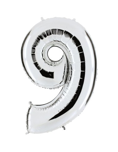 Ballon chiffre 9 argent géant