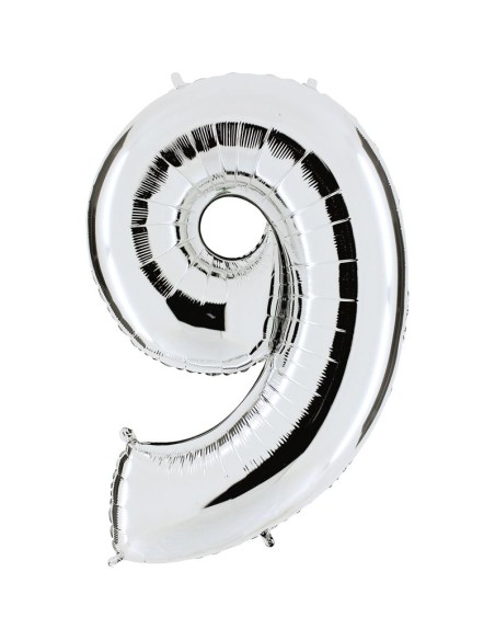 Ballon chiffre 9 argent géant
