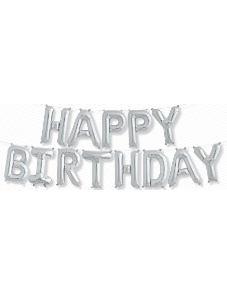 Ballons lettres Happy Birthday argent