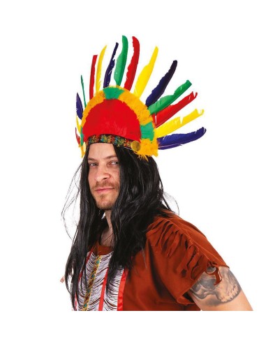 Coiffe d'indien 14 plumes multicolores