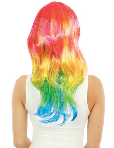 Perruque longue fluo multicolore