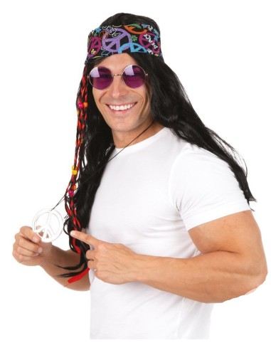 Perruque hippie noire