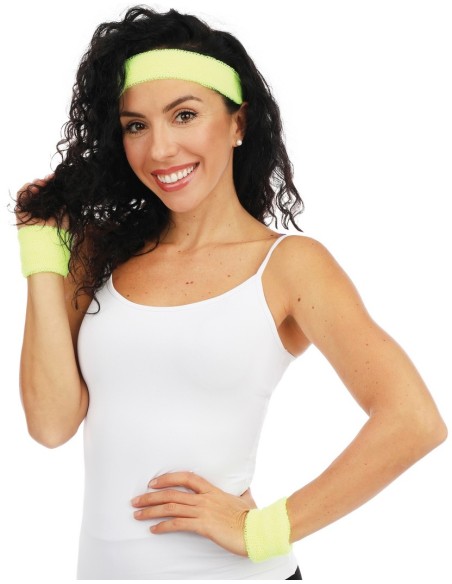 Bandeau et poignets éponge fluo