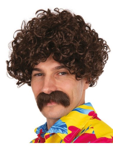 Perruque courte frisée et moustache