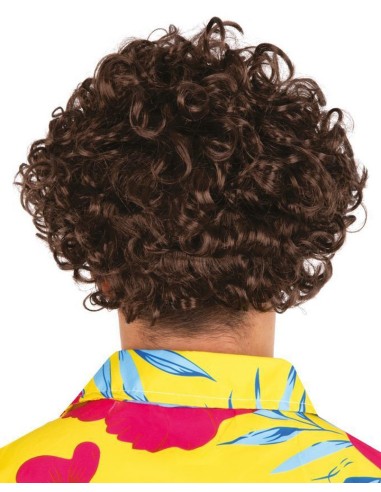 Perruque courte frisée et moustache