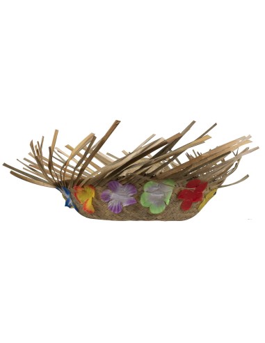 Chapeau paille Hawaï beige avec fleurs
