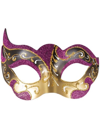 Loup fantaisie carnaval rose & or