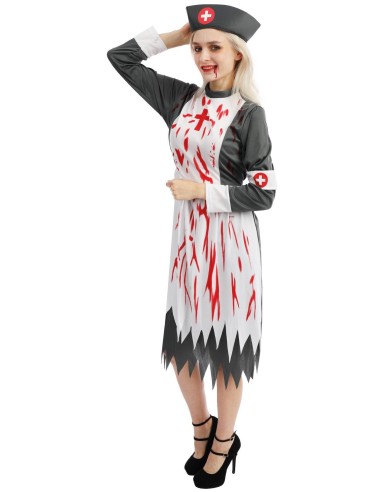 Déguisement infirmière zombie avec robe tachée de sang à Lille