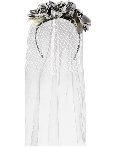 Serre-tête diadème veuve avec fleurs et têtes de mort à Lambersart