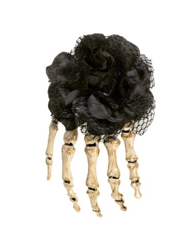 Barette cheveux main squelette et rose noire