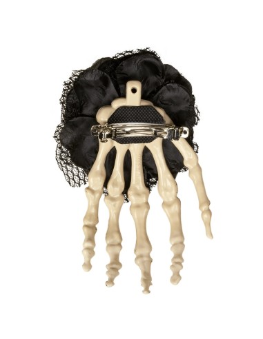 Barette cheveux main squelette et rose noire