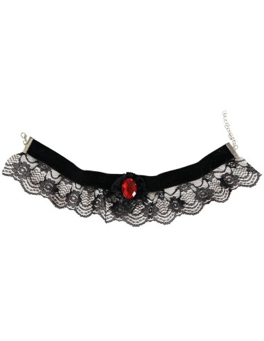Collier gothique dentelle noire avec diamant rouge