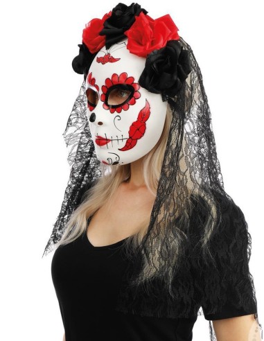 Masque Day of the Dead avec fleurs et voile