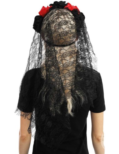 Masque Day of the Dead avec fleurs et voile