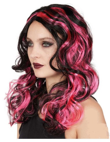 Perruque sorcière rose et noire