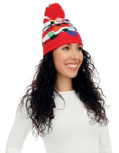 Bonnet rayé rouge guirlande lumineuse