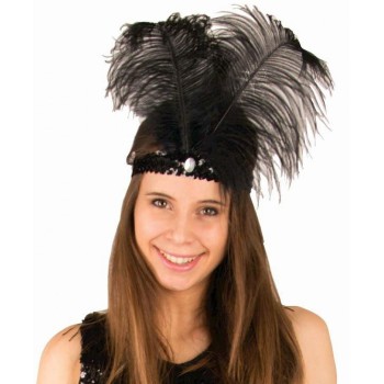 Bandeau noir à sequins et plumes