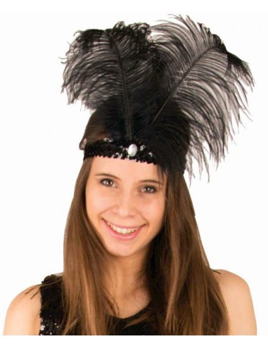 Bandeau noir à sequins et plumes