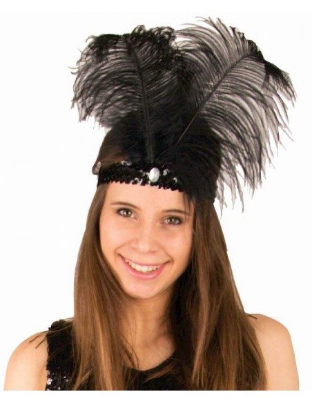 Bandeau noir à sequins et plumes