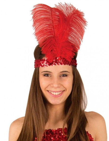 Bandeau rouge à sequins et plumes