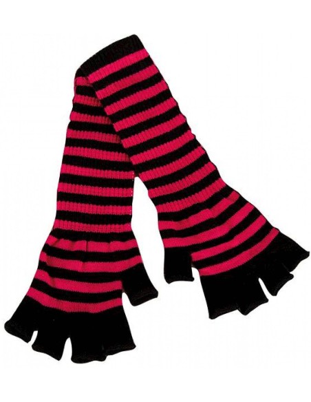 Mitaines rayées fuchsia et noir
