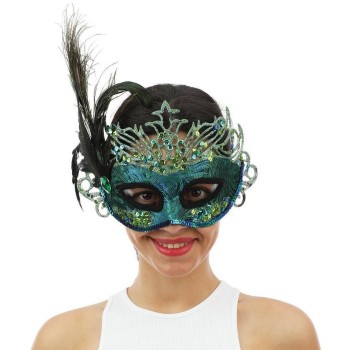 Loup carnaval sequin avec plume de paon
