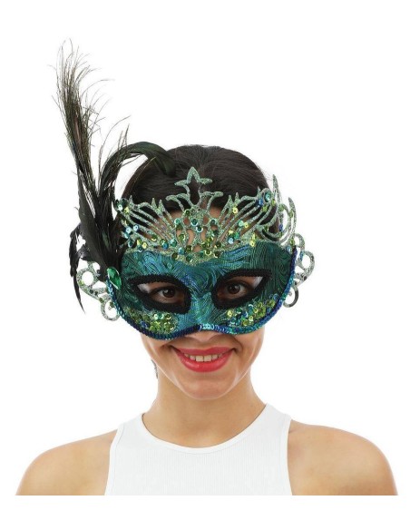 Loup carnaval sequin avec plume de paon