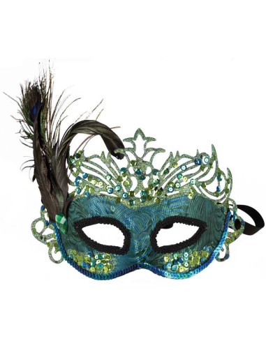 Loup carnaval sequin avec plume de paon