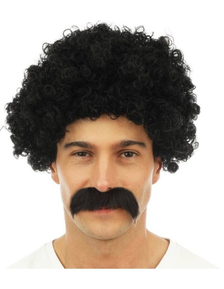 Perruque courte frisée et moustache