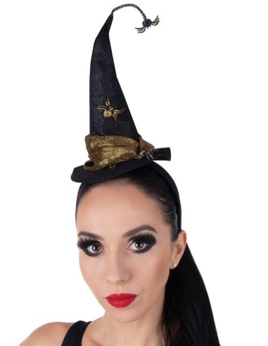 Serre-tête chapeau de sorcière avec araignées