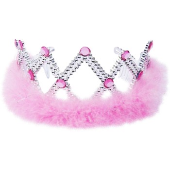 Diadème argenté avec froufrou rose
