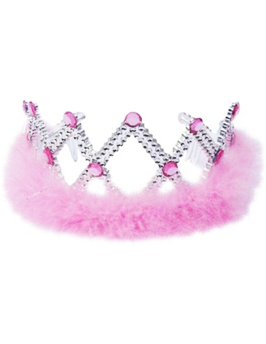 Diadème argenté avec froufrou rose
