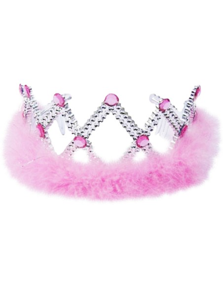 Diadème argenté avec froufrou rose