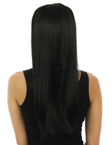 Perruque longue noire avec mèches blanches