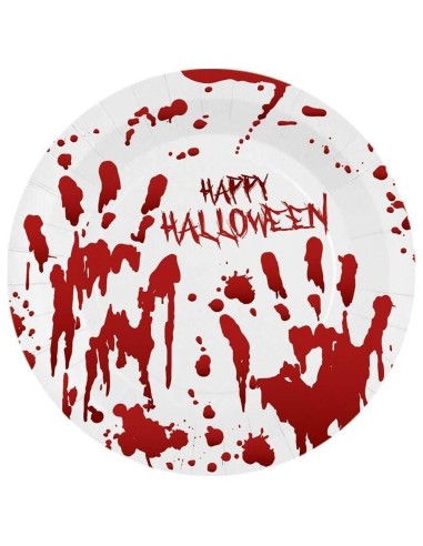 Assiettes avec taches de sang Happy Halloween chez Méga Fête