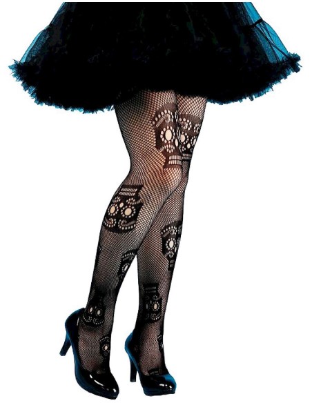 Collant résille têtes de mort Day of the Dead