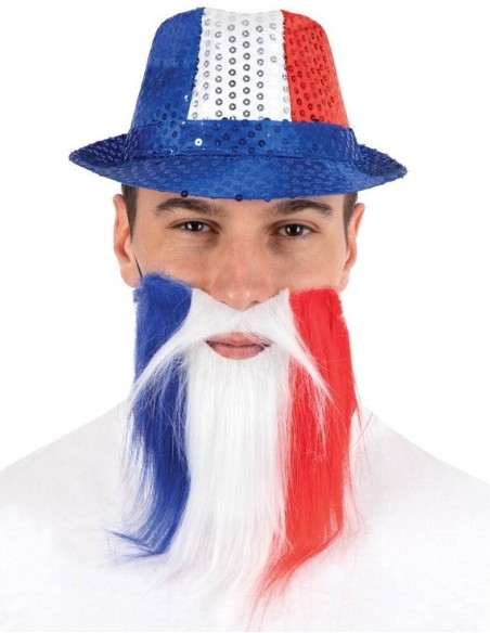 Barbe et moustache bleu blanc rouge