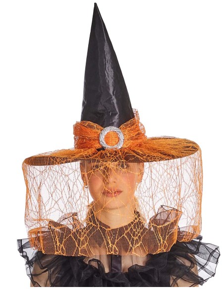Chapeau de sorcière noir et orange