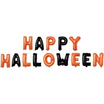 Ballons lettres Happy Halloween noir et orange