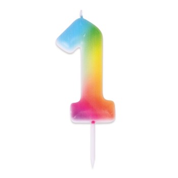 Bougie chiffre 1 multicolore pour gâteau d'anniversaire