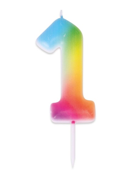 Bougie chiffre 1 multicolore pour gâteau d'anniversaire