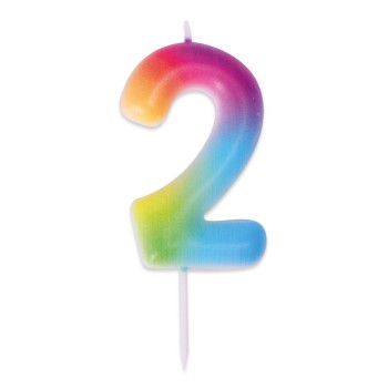 Bougie chiffre 2 multicolore pour gâteau d'anniversaire
