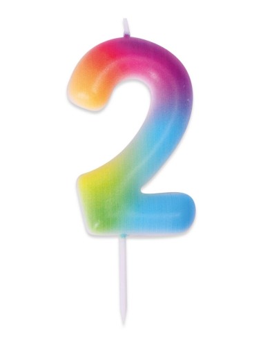 Bougie chiffre 2 multicolore pour gâteau d'anniversaire