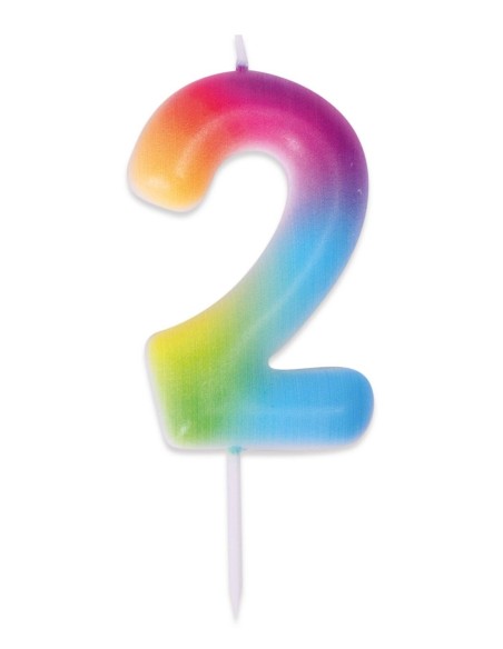 Bougie chiffre 2 multicolore pour gâteau d'anniversaire
