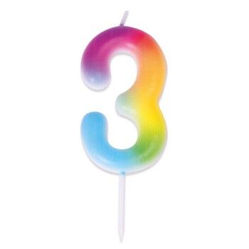 Bougie chiffre 3 multicolore pour gâteau d'anniversaire