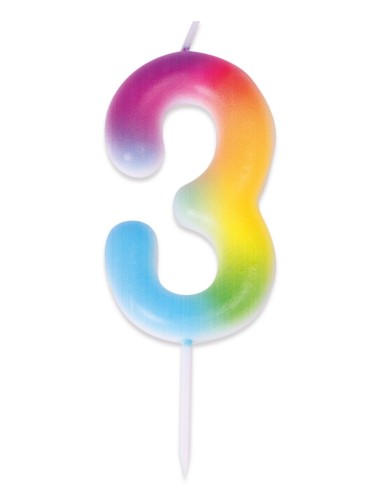 Bougie chiffre 3 multicolore pour gâteau d'anniversaire