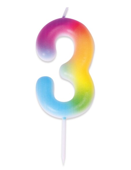 Bougie chiffre 3 multicolore pour gâteau d'anniversaire