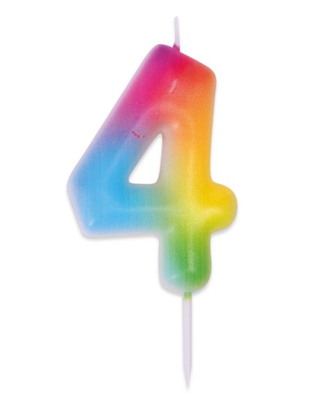Bougie chiffre 4 multicolore pour gâteau d'anniversaire