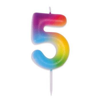 Bougie chiffre 5 multicolore pour gâteau d'anniversaire