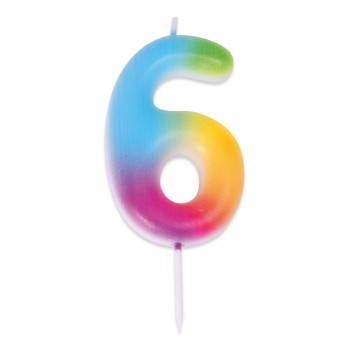 Bougie chiffre 6 multicolore pour gâteau d'anniversaire